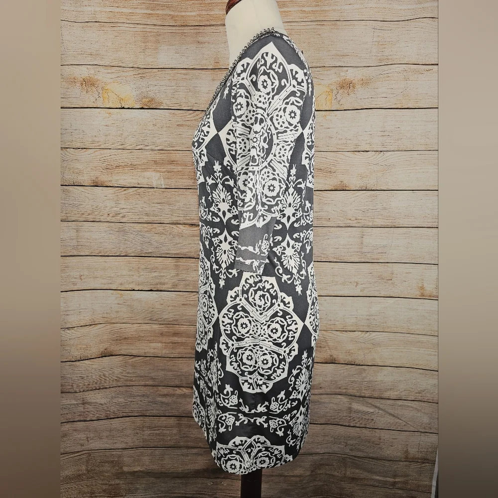 INC International Concepts NWT Rhinestone Collar Gray Paisley Dress Size Large - Picture 4 of 5